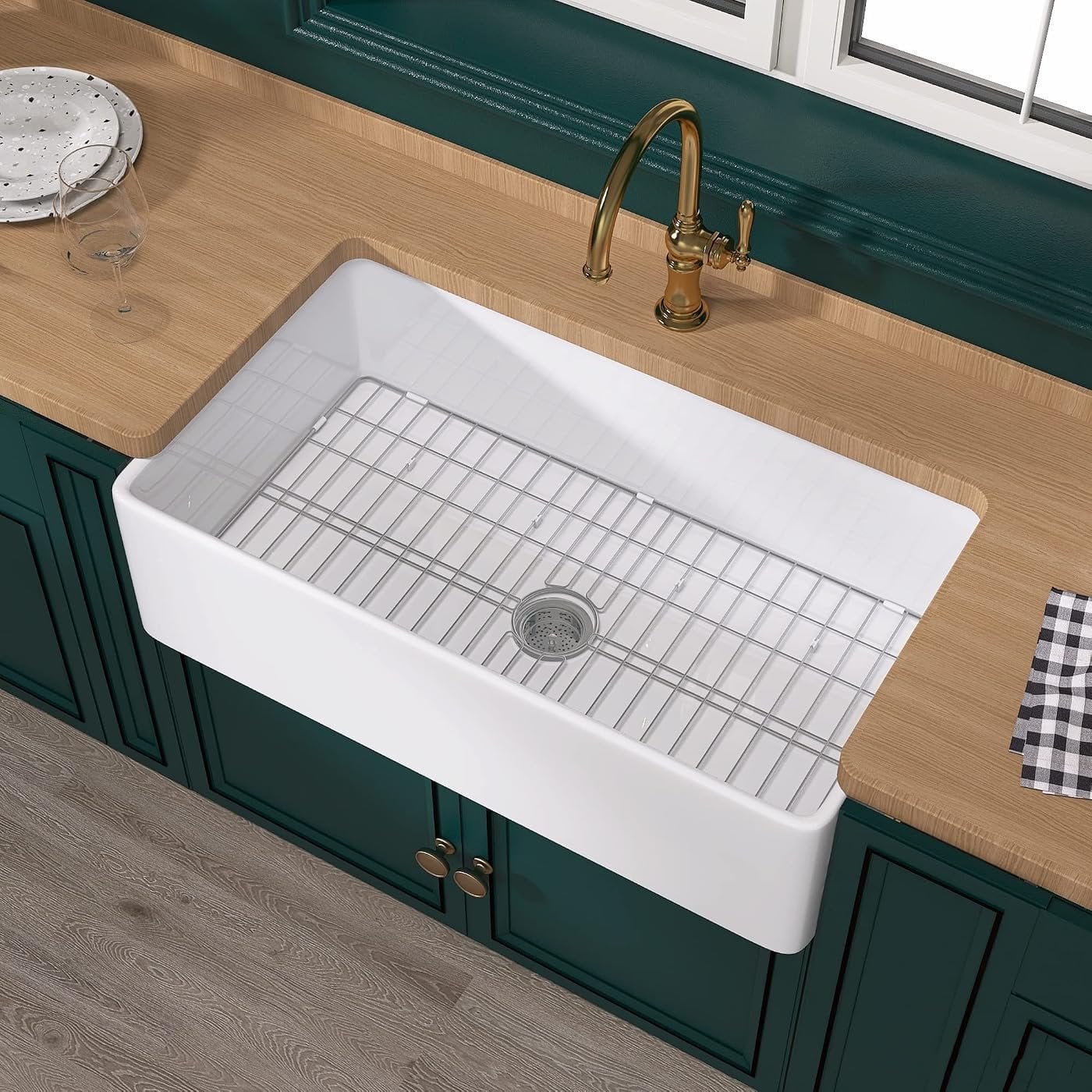 Farmhouse 36" x 20" White Fireclay Apron Front Kitchen Sink – New