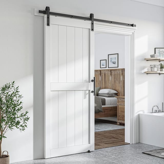 SMARTSTANDARD White Sliding Barn Door with Hardware, 36 x 80 Inches