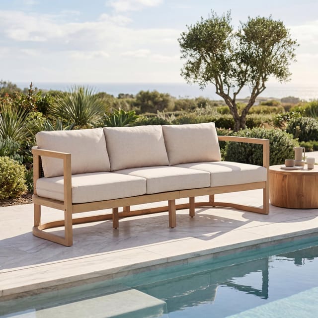 3-Seater Modern Coastal Acacia Wood Outdoor Sofa – Brand New