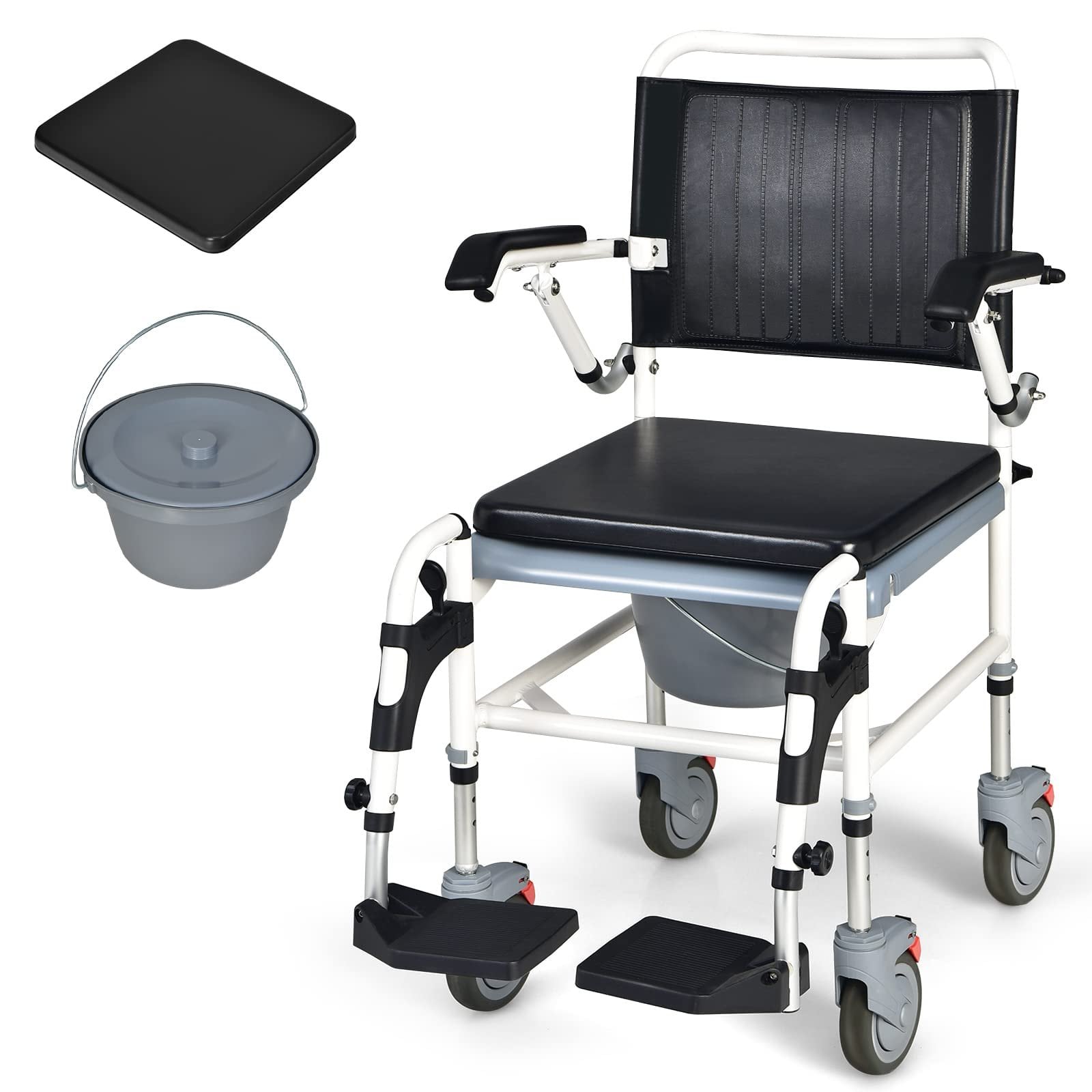 4-in-1 Bedside Commode Wheelchair with Detachable Bucket – New