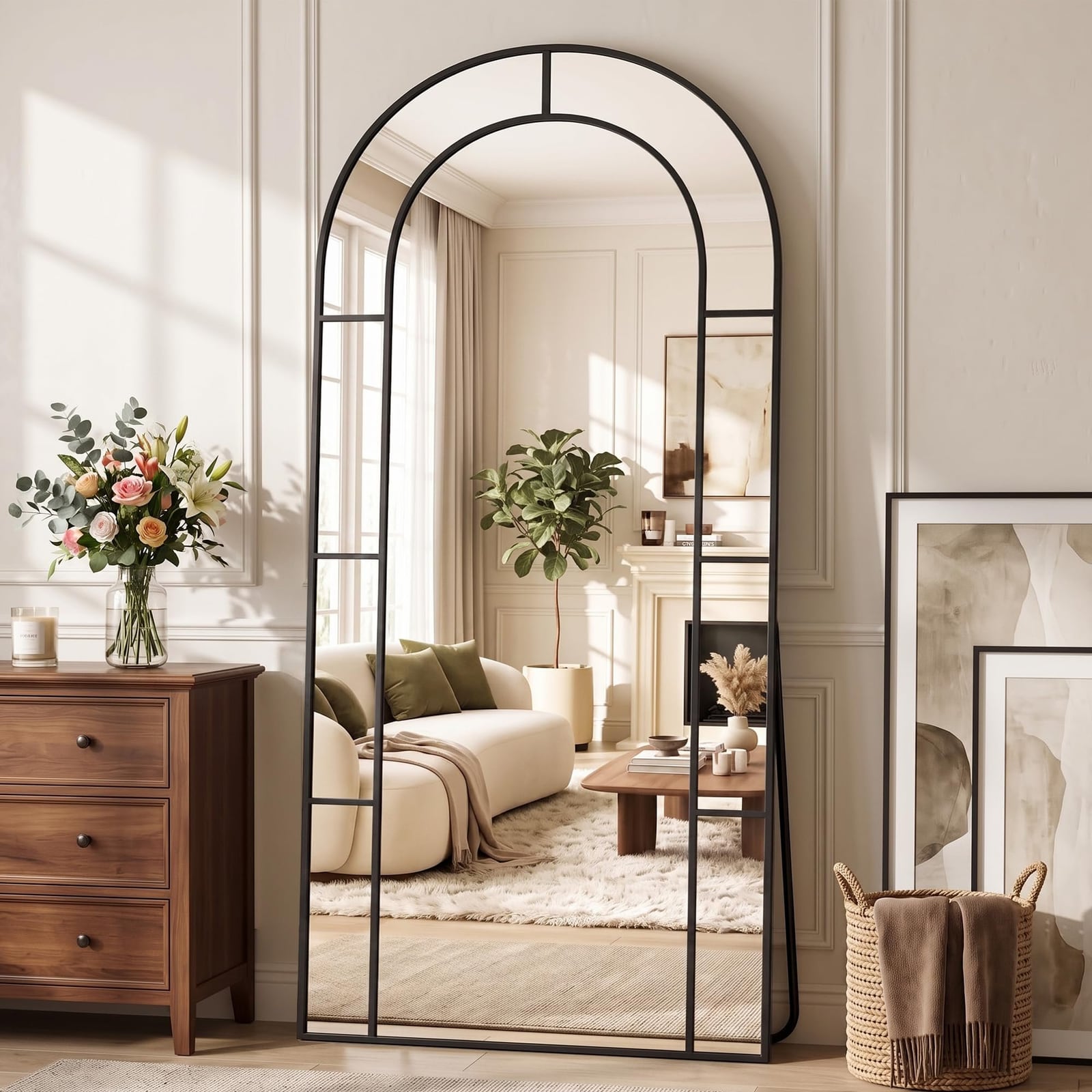76" x 34" Arched Window Decorative Mirror