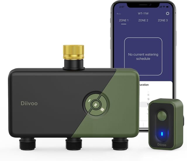 Diivoo Brass 3 Zone WiFi Water Timer App Remote Control – Open Box