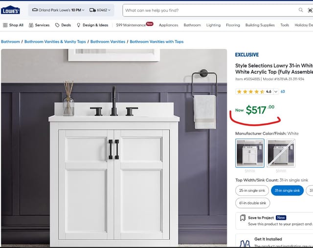31" Lowry White Single Sink Bathroom Vanity – Used – Good