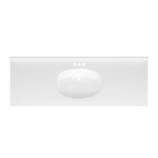 61-in White Cultured Marble Single Sink 4-in Centerset Faucet Mount Bathroom Vanity Top