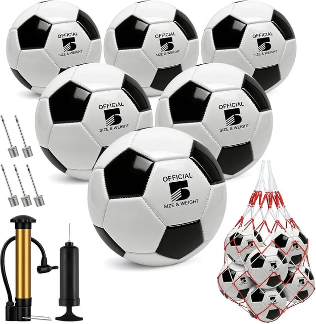 Hualleko 6-Pack Size 5 Soccer Balls – Black and White – Like New