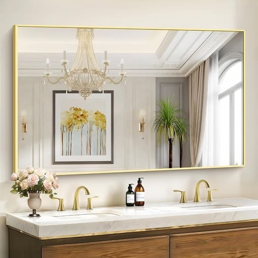 60" x 36" Gold Bathroom Mirror for Wall – NEW