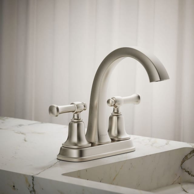 4" KOHLER Florez Vibrant Brushed Nickel Centerset 2-Handle WaterSense High-Arc Bathroom Sink Faucet