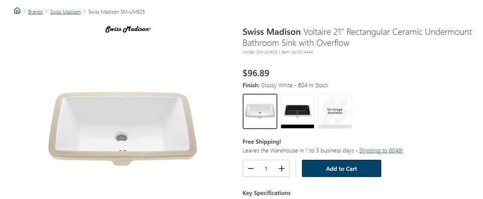 21 Undermount Bathroom Sink – Brand New