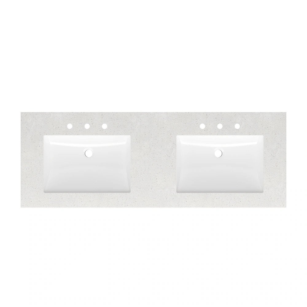 61" Winter Sky Cultured Marble Double Sink Widespread Top Faucet Mount Bathroom Vanity – New