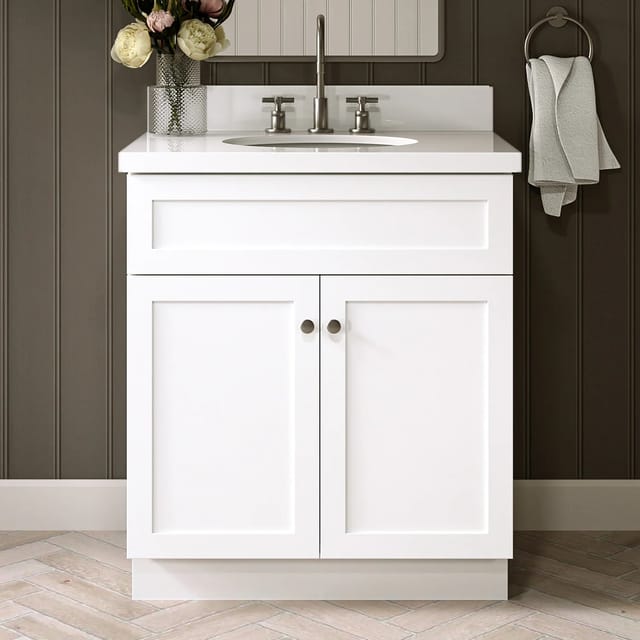 30" White Vanity with Pure With White Quartz Top